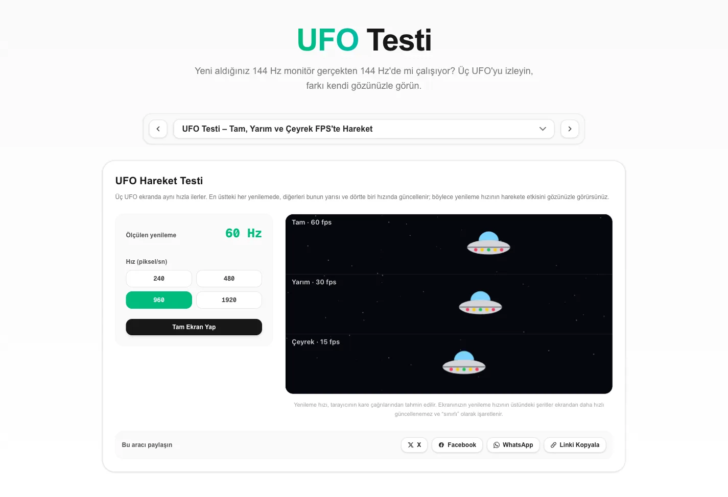 Yıldızlı arka planda tam, yarım ve çeyrek kare hızında üç UFO şeridi